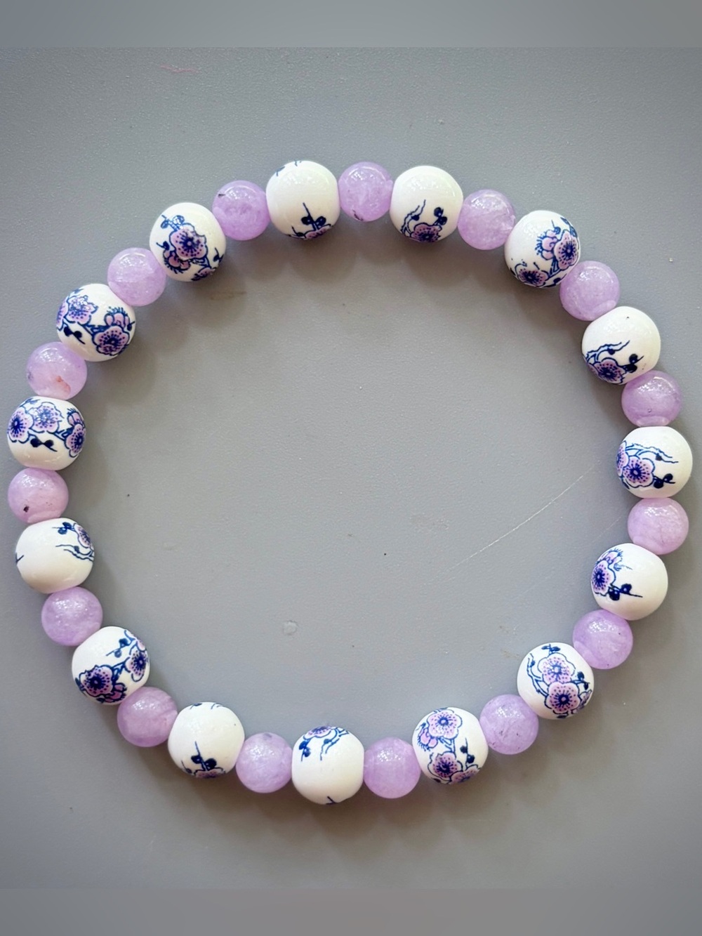 Lavender and White Porcelain beads with Lavender Amethyst Handcrafted Bracelet